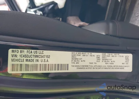 2021 Dodge Durango R/T Awd from USA, damaged, VIN 1C4SDJCT9MC547152